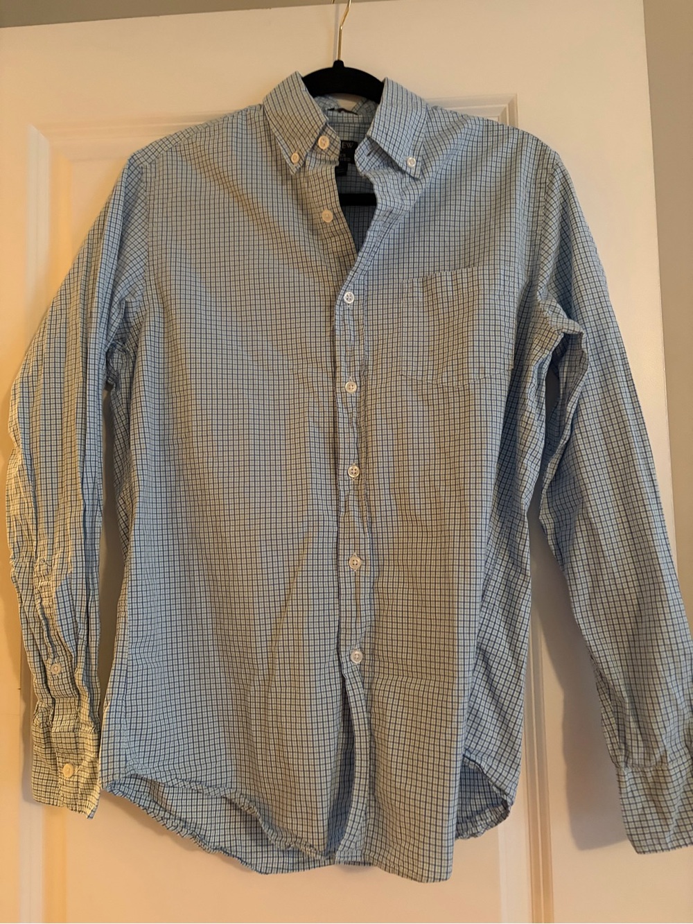 J. Crew Men's Blue and White Micro-Check Button-Down Shirt